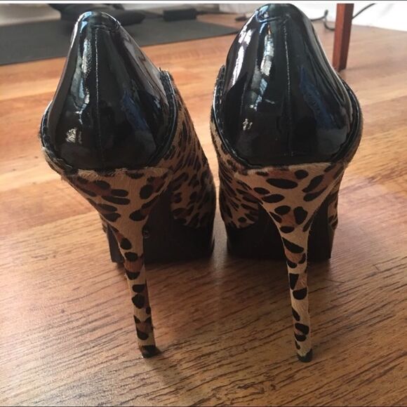 Rachel Roy Leopard Patent Leather Peep Toe Platform Heels Size 9.5 - Picture 2 of 5